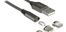 Magnetic USB Charging Cable Set for 8 Pin / Micro USB / USB Type-C™ anthracite 1 m