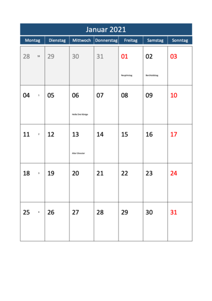 Kalendervorlage XLS, PDF