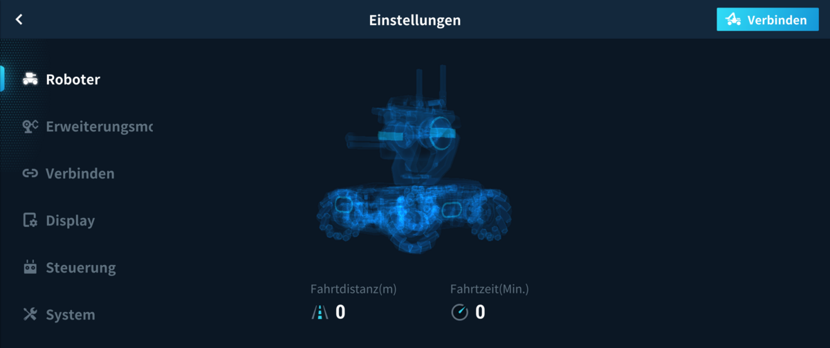 Robomaster EP Core: Einstellungsmenü