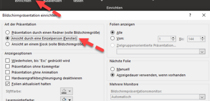 Powerpoint: Präsentation im Fenster